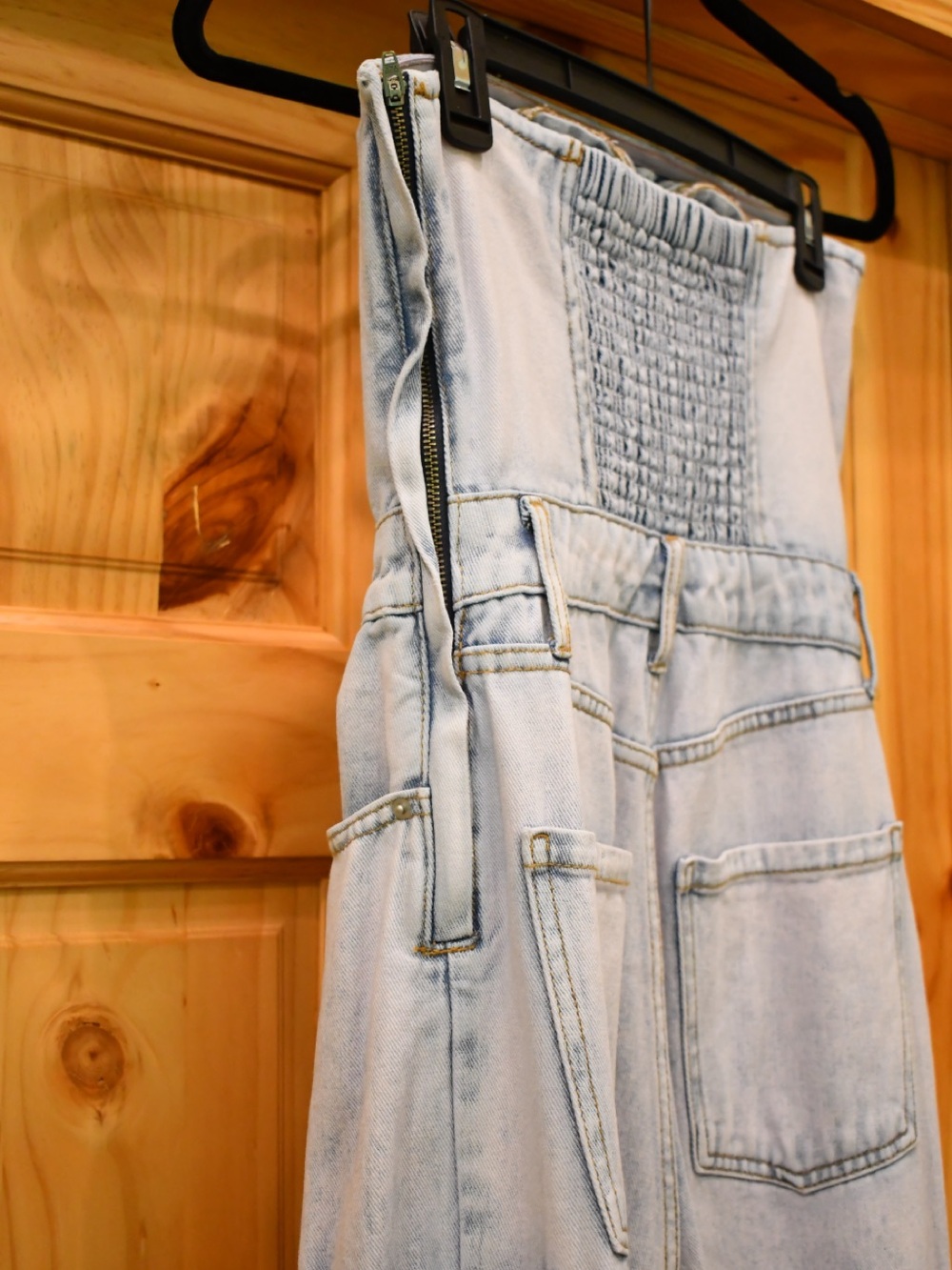 wild fable Light Wash Strapless Denim Jumpsuit Strapless Overalls - Picture 4 of 8